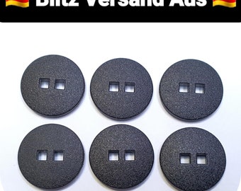 6 buttons, 15 mm (1.5 cm), matte black plastic, high quality, made in Germany