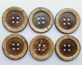 6-8 pieces of wooden buttons, natural brown/dark brown, sizes 10, 15, 20, 22, 25 mm, coconut wood buttons, high quality
