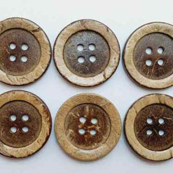 6-8 Stück Holz Knöpfe Knopf Farbe Natur Braun Dunkelbraun Größe 10, 15, 20, 22, 25mm Holzknöpfe Kokosnussknopf Kokosnuss Hohe Qualität