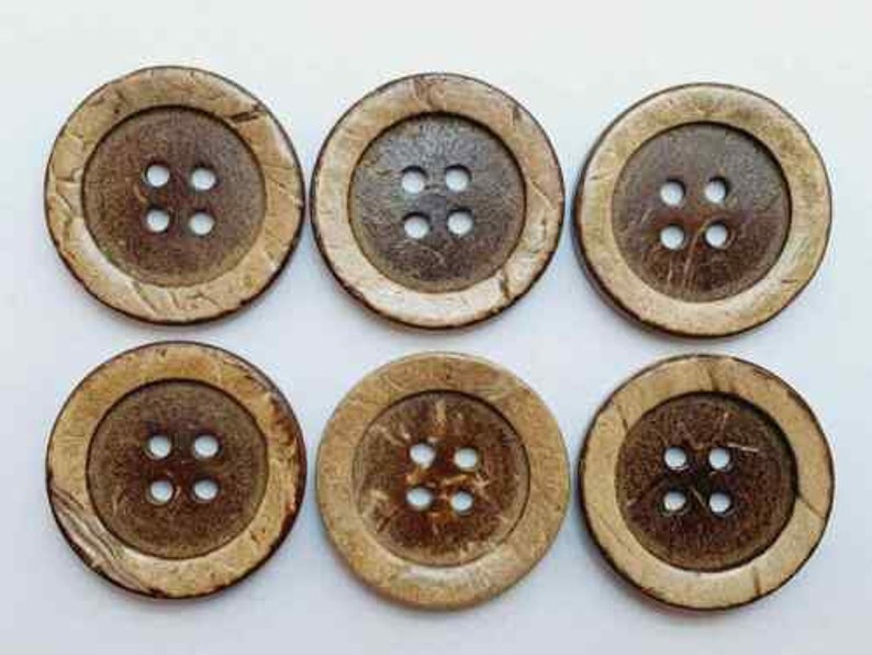 6-8 Stück Holz Knöpfe Knopf Farbe Natur Braun Dunkelbraun Größe 10, 15, 20, 22, 25mm Holzknöpfe Kokosnussknopf Kokosnuss Hohe Qualität Bild 1