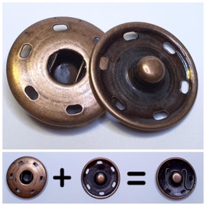 6-10 pièces, boutons-pression métalliques 10,15,20 mm Ø, boutons-pression métalliques à coudre, haute qualité Antik-Messing