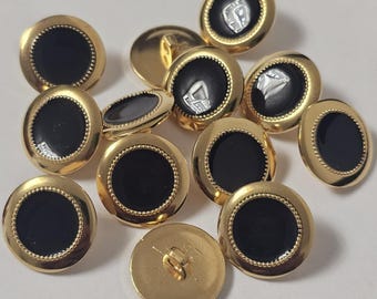 6 buttons, plastic, eyelet buttons, black and gold color, 18 mm (1.8 cm), high quality