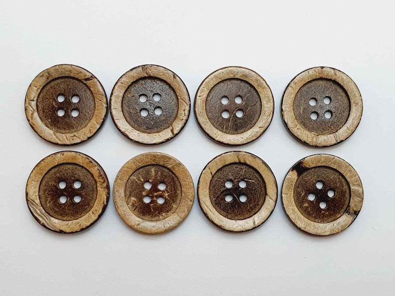 6-8 Stück Holz Knöpfe Knopf Farbe Natur Braun Dunkelbraun Größe 10, 15, 20, 22, 25mm Holzknöpfe Kokosnussknopf Kokosnuss Hohe Qualität Bild 2