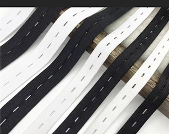 1 metro de elástico con agujeros, 15 mm, 20 mm, 25 mm, 30 mm, goma, banda elástica, cordón elástico, elástico de ojal, negro, blanco
