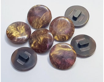 6 Buttons, Eyelet Buttons, Mother-of-Pearl Buttons, 15 mm (1.5 cm), Plastic, Brown + Dark Brown + Multicolored, High Quality, Made in Germany