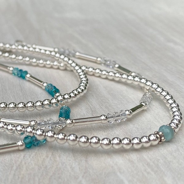 Sterling silver 3mm beaded ball anklets/Larimar/Amethyst/Black Onyx/Peridot/Turquoise/Tiger’s Eye/Custom Size