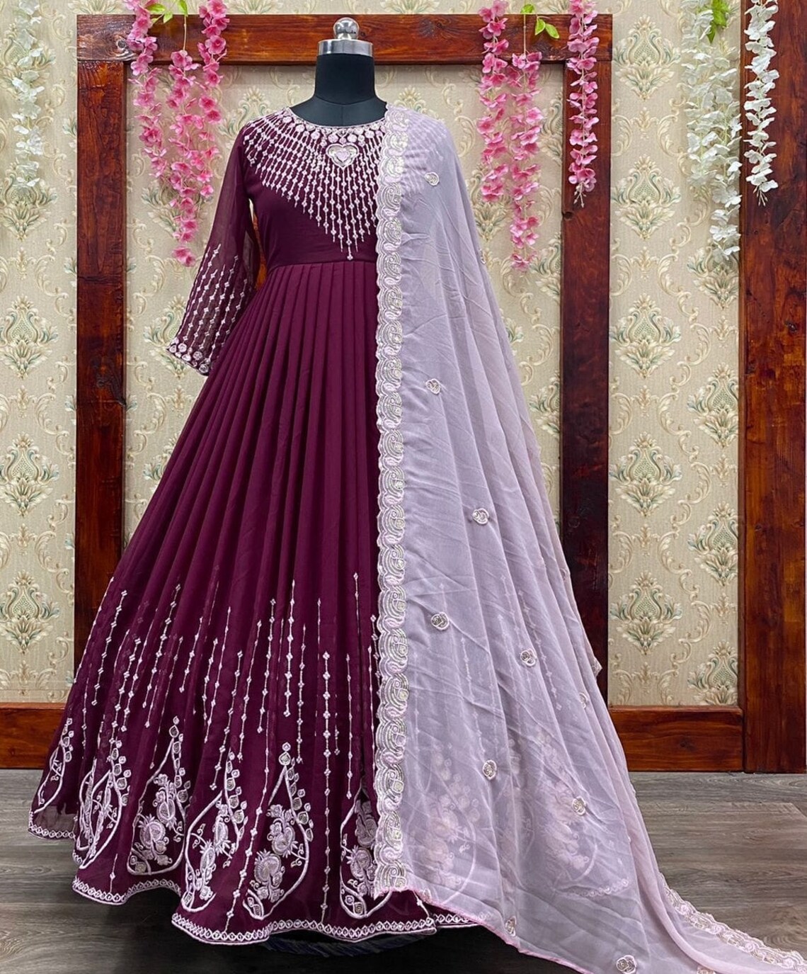 Fox Georgette Lilac Anarkali Dress with Kalamkari Dupatta – Fully Lined – Sizes M to XXL main image 0