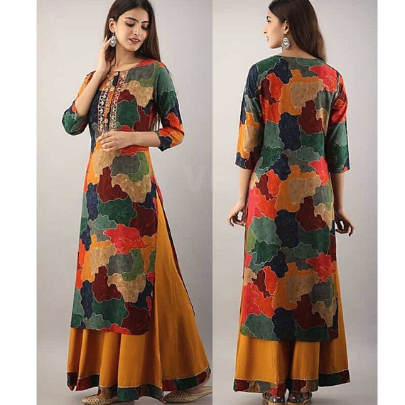 Women's Kurta Palazzo Rayon Kurta Palazzo Set Printed - Etsy Singapore