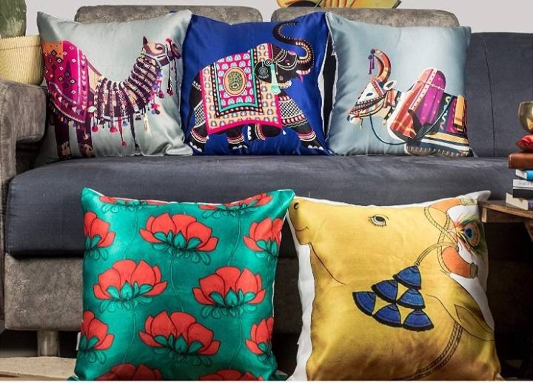 5 Pcs Rajasthani Microfiber Dupion Silk Cushion Cover Home Etsy