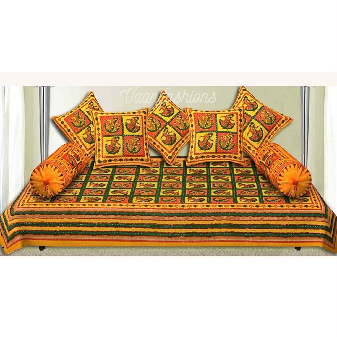 Indian Rajasthani Jaipuri Diwan Sets 125 Bed Sheet Bolster Etsy