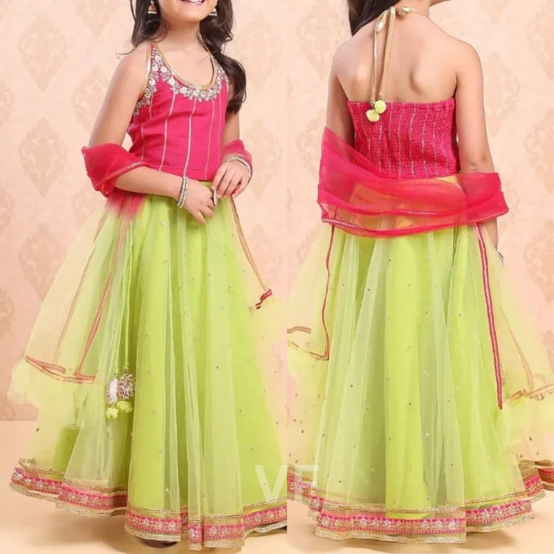 Buy Pink Green Lehenga Choli Kids Dress Kids Girl Dress Lehenga ...