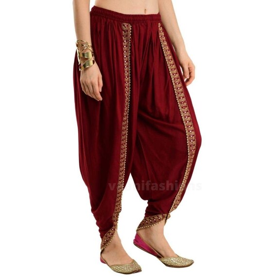 Plain Satin Dhoti Pant in Beige  THU1767