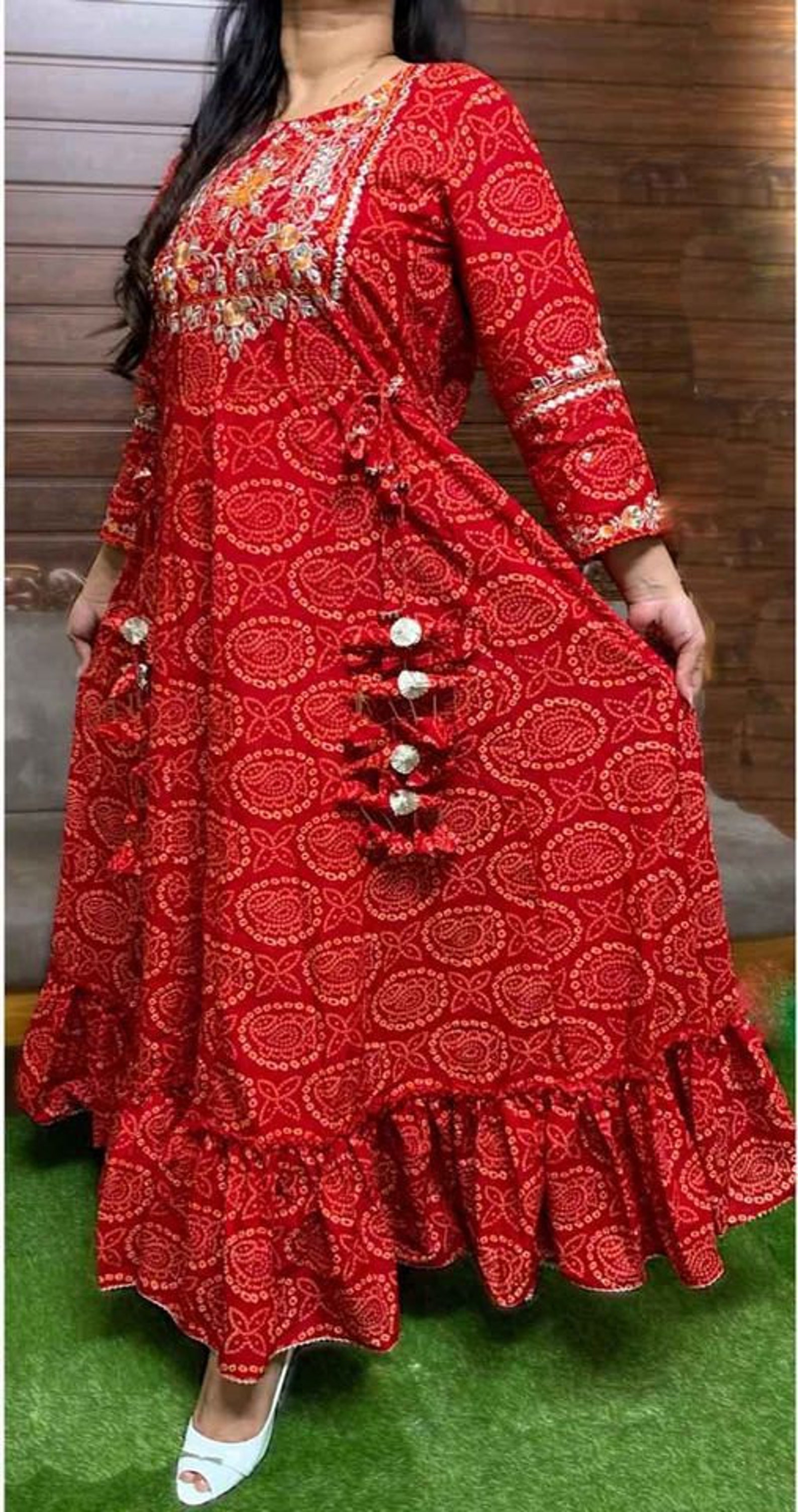 Indian Bandhej Kurti Heavy Rayon Full Flared Kurti | Etsy