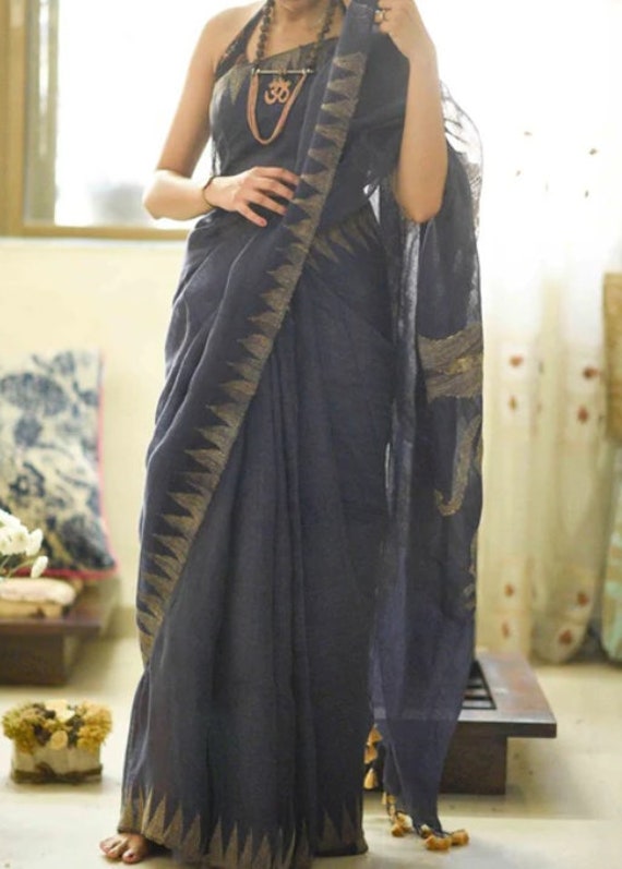 Party wear linen sarees clearance