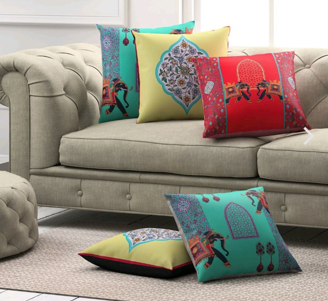 Sofa Pillow Covers Printed Cushions Cover Cotton Blend Etsy
