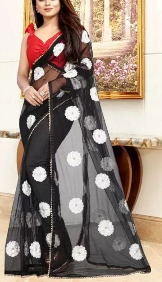 Women's Saree Indian Saree Black Net 