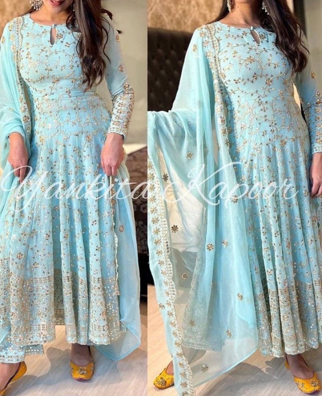 Sky Blue Gown Women's Gown Party Wear Gown Traditional Etsy