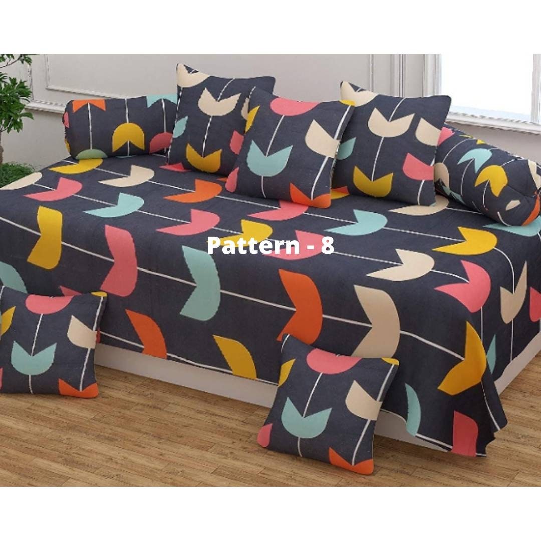 Livingroom Diwan Set of 8 Pc, Jaipuri Printed Diwan Sets, One Bed Sheet