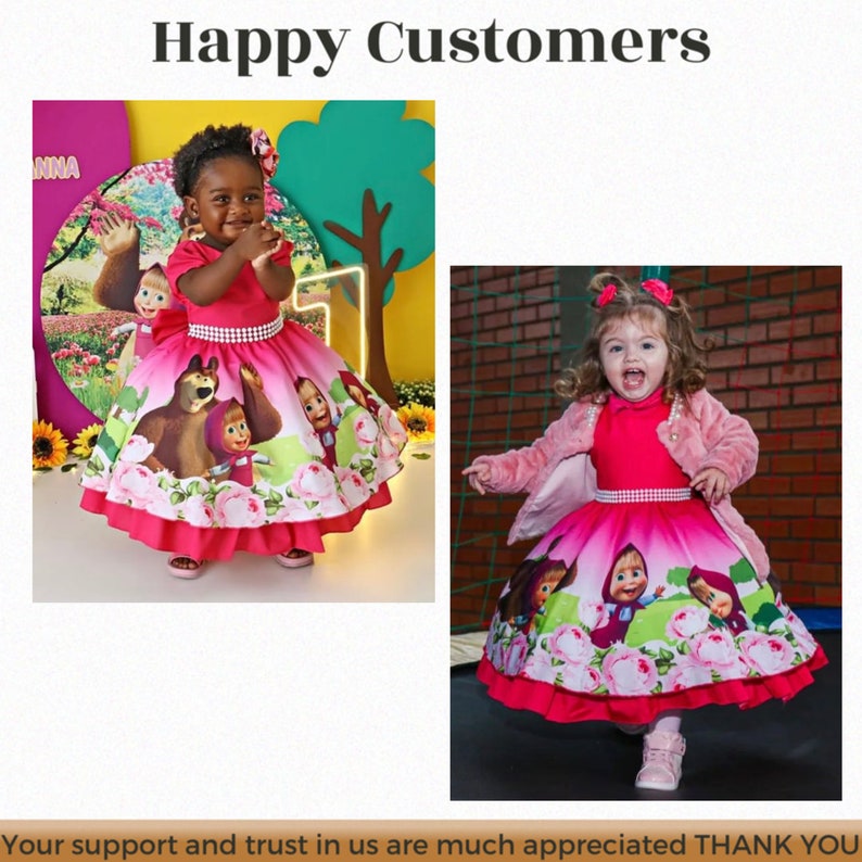 Masha and the bear dress/ Masha birthday outfit/ Masha toddler dress/ Masha baby dress/ Masha Costume/ 1st 2nd 3rd party outfit/ Masha Tutu image 4
