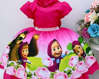 Masha and the bear dress/ Masha birthday outfit/ Masha toddler dress/ Masha baby dress/ Masha Costume/ 1st 2nd 3rd party outfit/ Masha Tutu