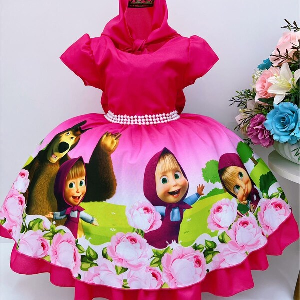 Masha and the bear dress/ Masha birthday outfit/ Masha toddler dress/ Masha baby dress/ Masha Costume/ 1st 2nd 3rd party outfit/ Masha Tutu