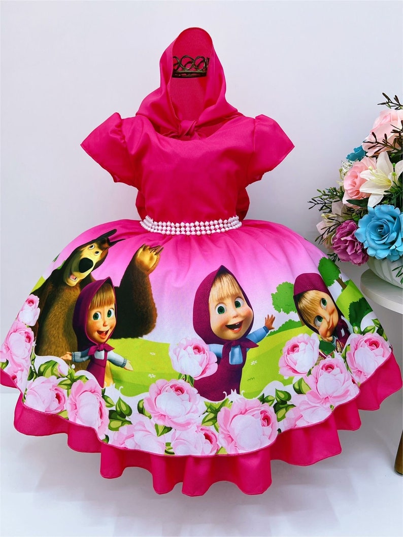 Masha and the bear dress/ Masha birthday outfit/ Masha toddler dress/ Masha baby dress/ Masha Costume/ 1st 2nd 3rd party outfit/ Masha Tutu zdjęcie 1