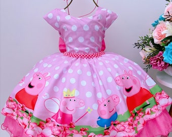 Peppa Pig Dress/ Peppa Pig Birthday Outfit/ Toddlers Peppa Costume Cosplay/ Baby Girl 1st 2nd 3rd Cake Smash Outfit Photoshoot Tutu/