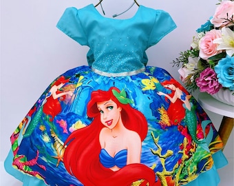 Mermaid Dress/ Ariel The Little Birthday Outfit/ Under The Sea Party Dress/ Toddle Girls Princess Costume/ Baby Girls Ball Gown Birthday Tut