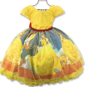 Princess belle dress for girls/ yellow princess party dress/ beauty and the beast toddler costume/ 1st 2nd 3rd birthday party dress tutu