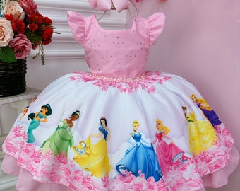 Princess Dress/ Princess Birthday Outfit/ Toddler Baby Girls Pink Party Dress/ 1st 2nd 3rd Cake Smash Tutu/ Disney Ball Gown Photoshoot