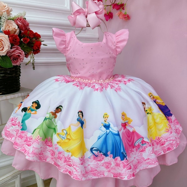 Princess Dress/ Princess Birthday Outfit/ Toddler Baby Girls Pink Party Dress/ 1st 2nd 3rd Cake Smash Tutu/ Disney Ball Gown Photoshoot