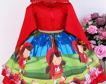 Little Red Riding Hood Costume Dress: Girls Cosplay with Hooded Cape