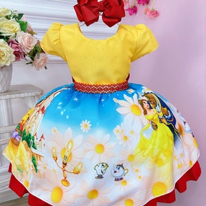 Princess Belle Dress/ Beauty And The Beast Birthday Outfit/ Baby Girls Belle Dress/ Toddlers Party Costume Cosplay/ Girls Ball Gown Pageant