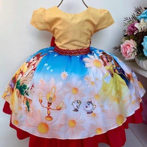 princess belle birthday dress Beauty and the Beast Dress, Party Outfit, Belle Costume Gown, Girls Disney Inspired Color:Rose Floral themed print that adds Joan Vassos, the First Sequin Vis 2025