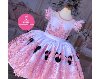 Deluxe Minnie Mouse Inspired Dress: Embroidered Birthday Party Gown