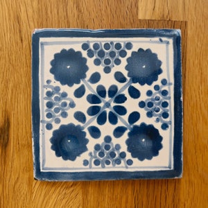 Wildflower (Blue) Talavera Coaster / Mexican Tile / Southwest Home Decor / Backsplash / Kitchen / Bathroom / Coffee Table Coaster
