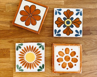 Flower Power Talavera Tile Design Combo / 4 Pack of Coasters / Flowers / Talavera Tile / Mexican Tile / Boho / Desert