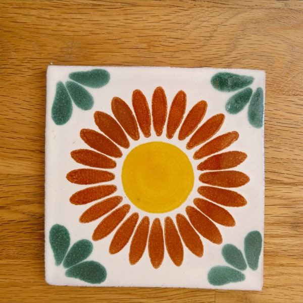 Sunflower Talavera Coaster / Mexican Tile / Southwest Home Decor / Backsplash / Kitchen / Bathroom / Coffee Table Coaster