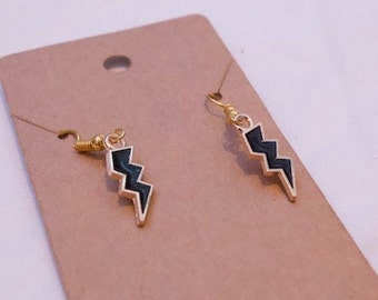 Nickel Free Earrings Black and Gold Foil Lightning Bolt Earrings Statement Earrings Abstract Earrings Handmade Earrings