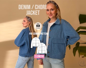 denim/chore jacket Jan / 2 lengths / PDF sewing pattern with Video tutorial