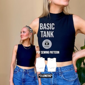 Modello base per cucire una canotta Kurt / 3 lunghezze / top con collo alto facile da realizzare / adatto ai principianti con tutorial video