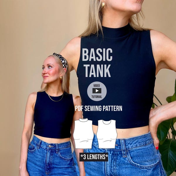 Basic tank sewing pattern Kurt / 3 lengths / easy high neck top / beginner-friendly with video tutorial