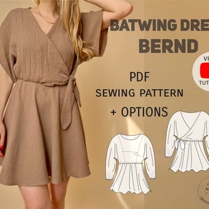 PDF sewing pattern batwing dress Bernd / Schnittmuster Fledermausärmel-Kleid / Video tutorial image 1