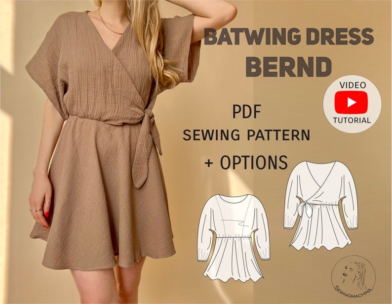 PDF sewing pattern batwing dress Bernd / Schnittmuster Fledermausärmel-Kleid / Video tutorial image 1