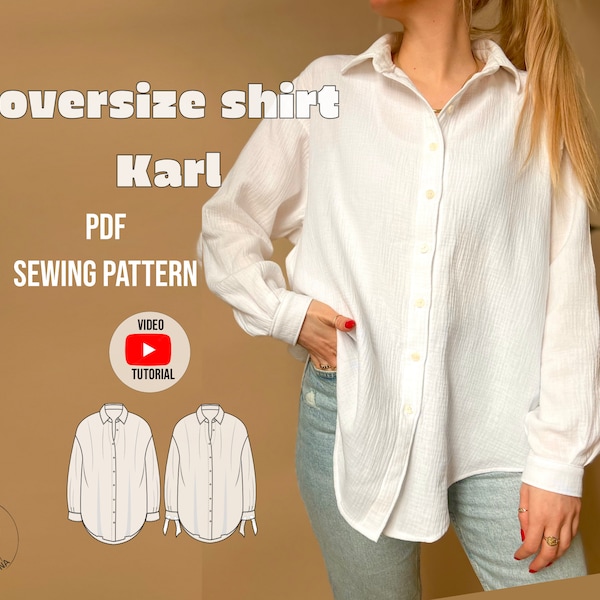 Chemise oversize PDF Schnittmuster, Schnittmuster oversize Bluse avec tutoriel vidéo