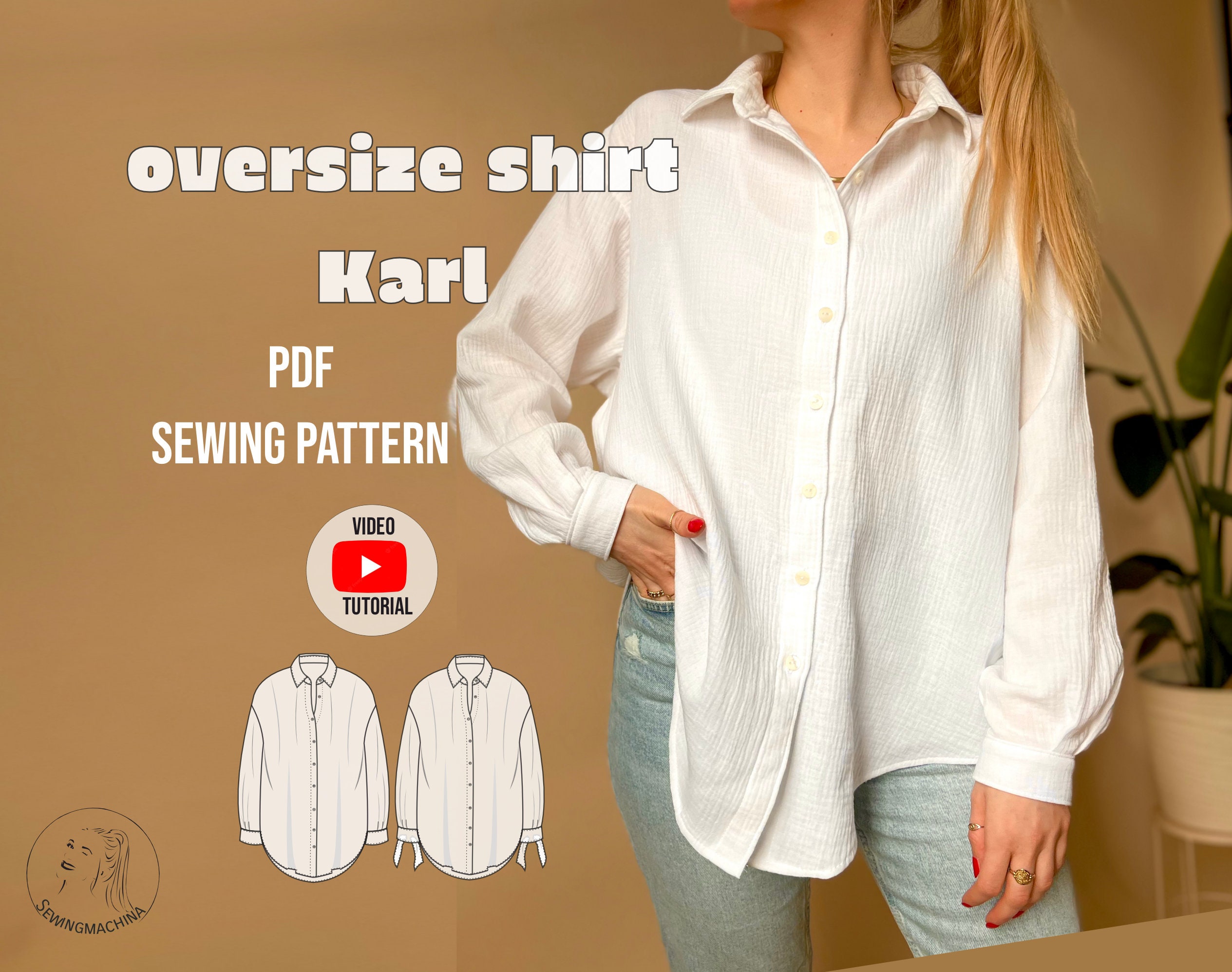 Oversize Button Down Shirt for Women Pattern -  Canada