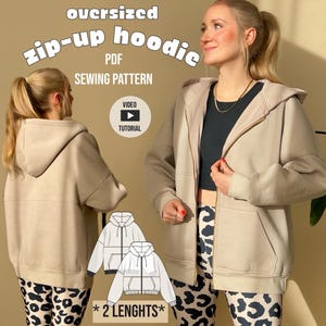 oversize Sweatjacke Henri, PDF Schnittmuster / easy / mit Video Tutorial / zip-up hoodie