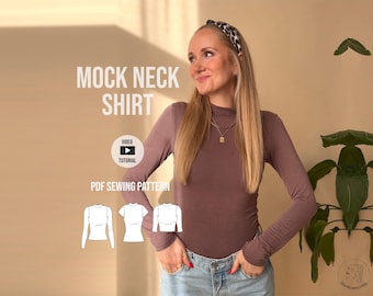 Camisa de cuello alto Rolf / Patrón de costura en PDF / 3 largos de manga y cuerpo / Videotutorial / Ideal para principiantes