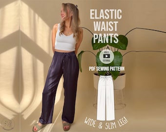 Easy elastic waist pants / Palazzo pants / wide leg pants Peter /  PDF sewing pattern with video tutorial
