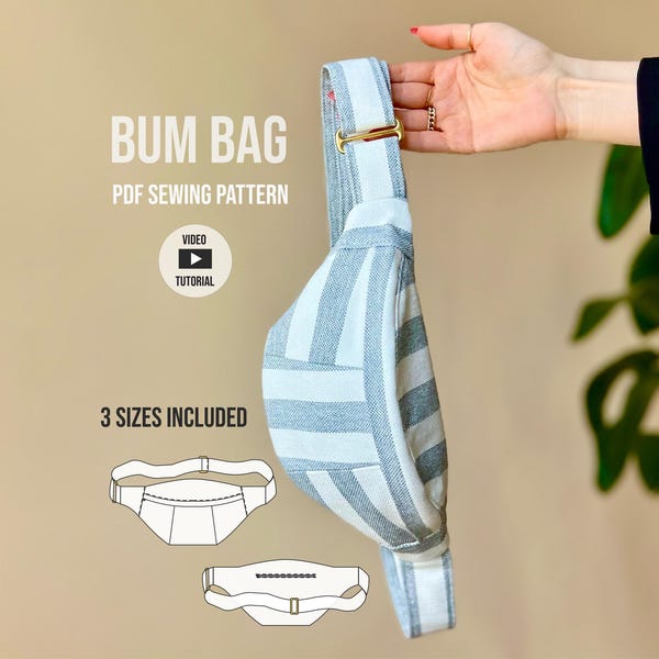 Bum bag Benno 3 sizes S-M-L / PDF sewing pattern/ video tutorial